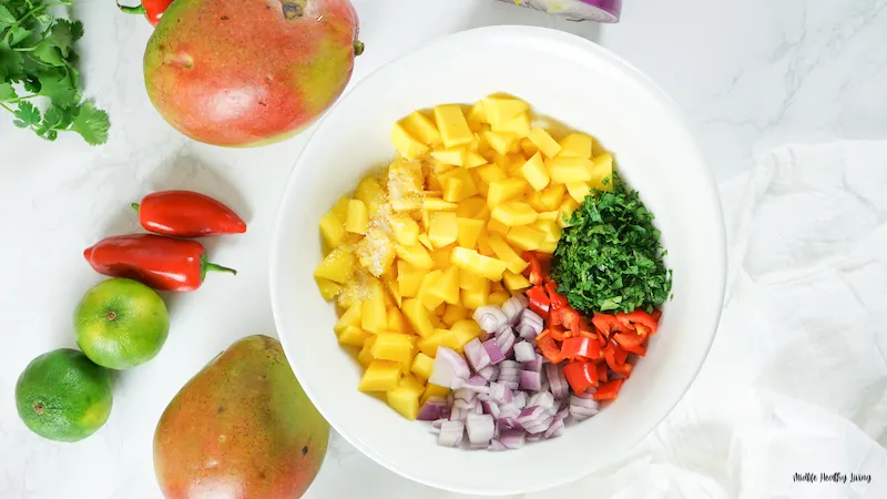 prepping the ingredients for our mango salsa