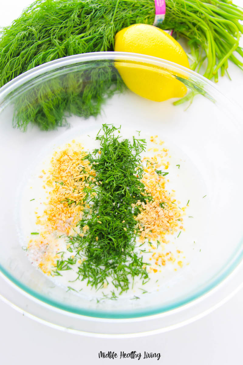 Seasonings added to the bowl. 