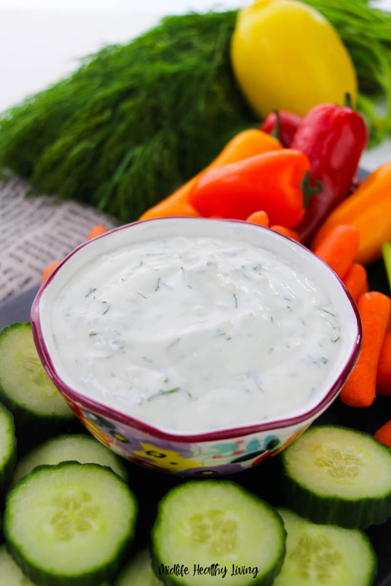 A great look at the finished weight watchers dill dip. 