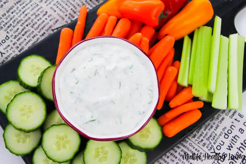 A top down look at the finished weight watchers dill dip.