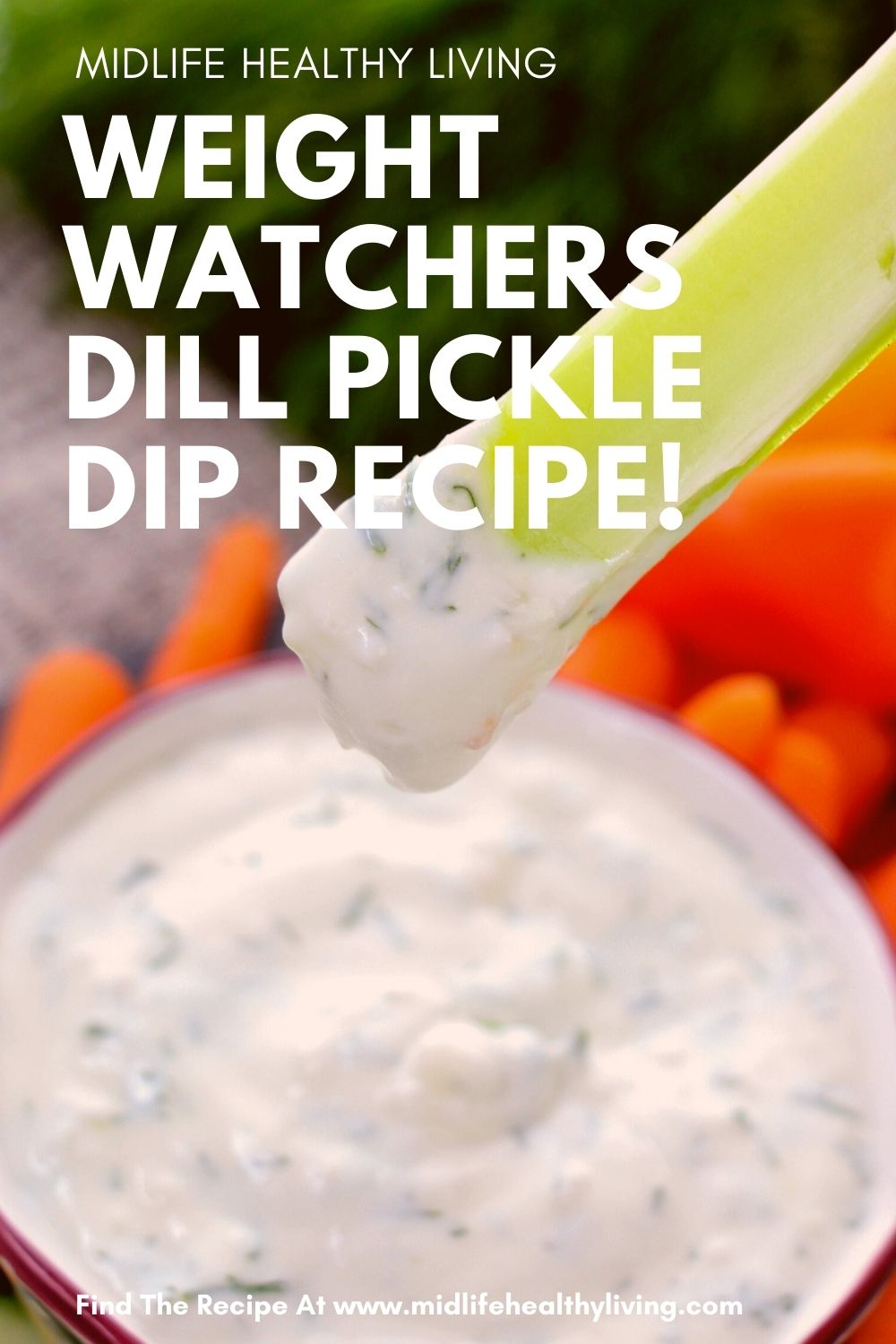 Pin showing the finished weight watchers dill dip with title in the corner.