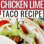 Pin showing the finished Weight Watchers chicken tacos ready to eat with title across the top.
