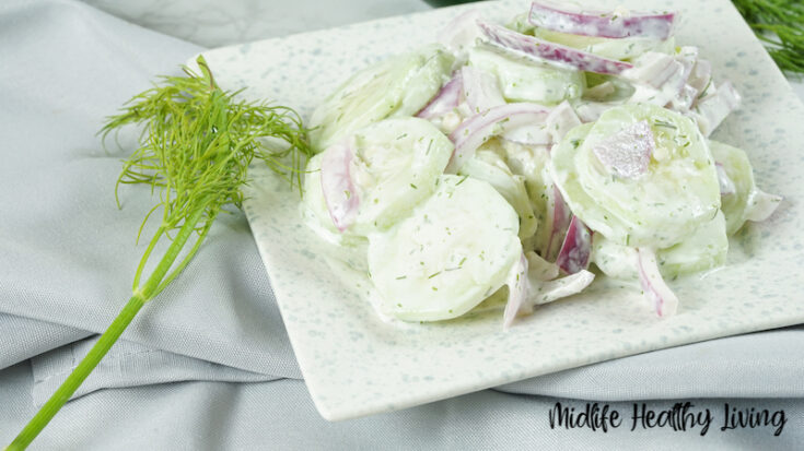 Image showing the finished weight watchers cucumber salad on a plate ready to eat.