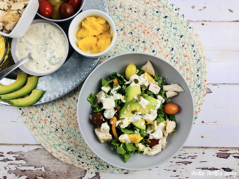 Top down look at the finished salad for weight watchers ready to eat. 