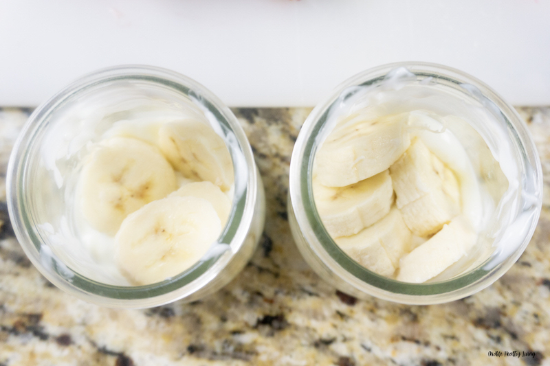 yogurt and bananas layered. 