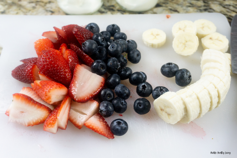 Ingredients for weight watchers yogurt parfait cups ready to be used. 