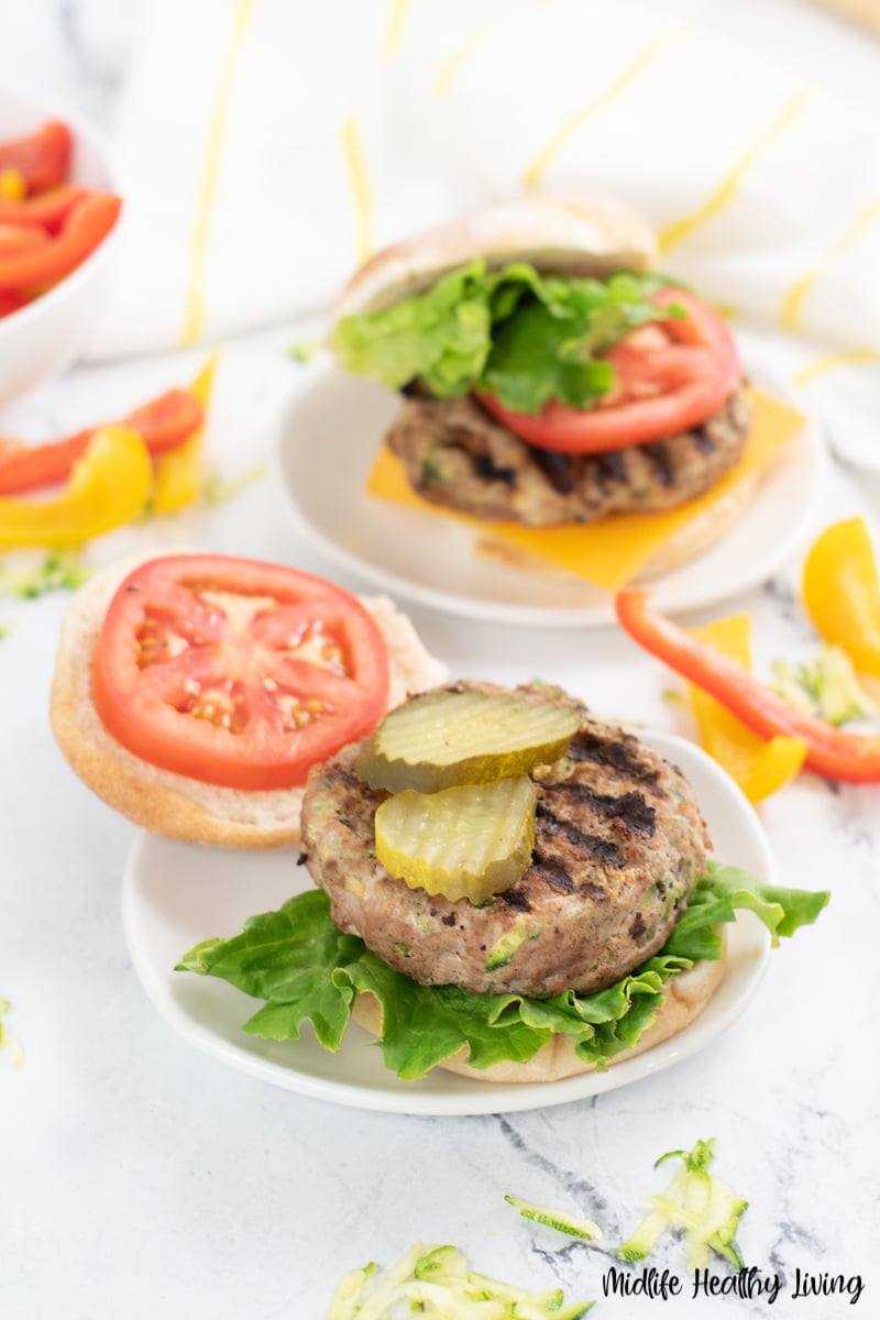 finished turkey burgers ready to eat. 