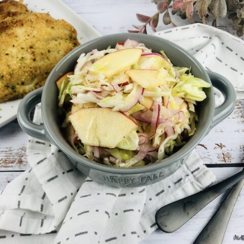 Featured image showing a bowl full of weight watchers coleslaw recipe no mayo ready to eat.