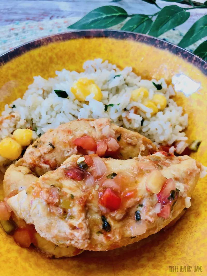 A look at the finished weight watchers salsa chicken with rice ready to eat 