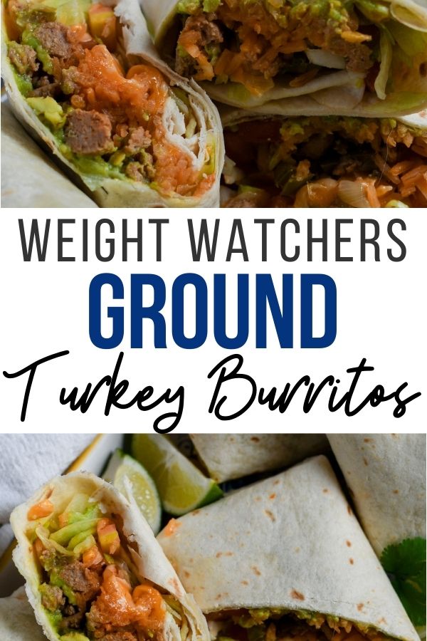 Pin showing the finished weight watchers turkey burritos ready to eat.