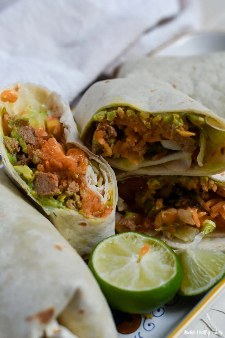 featured image showing the finished weight watchers ground turkey burritos ready to eat.