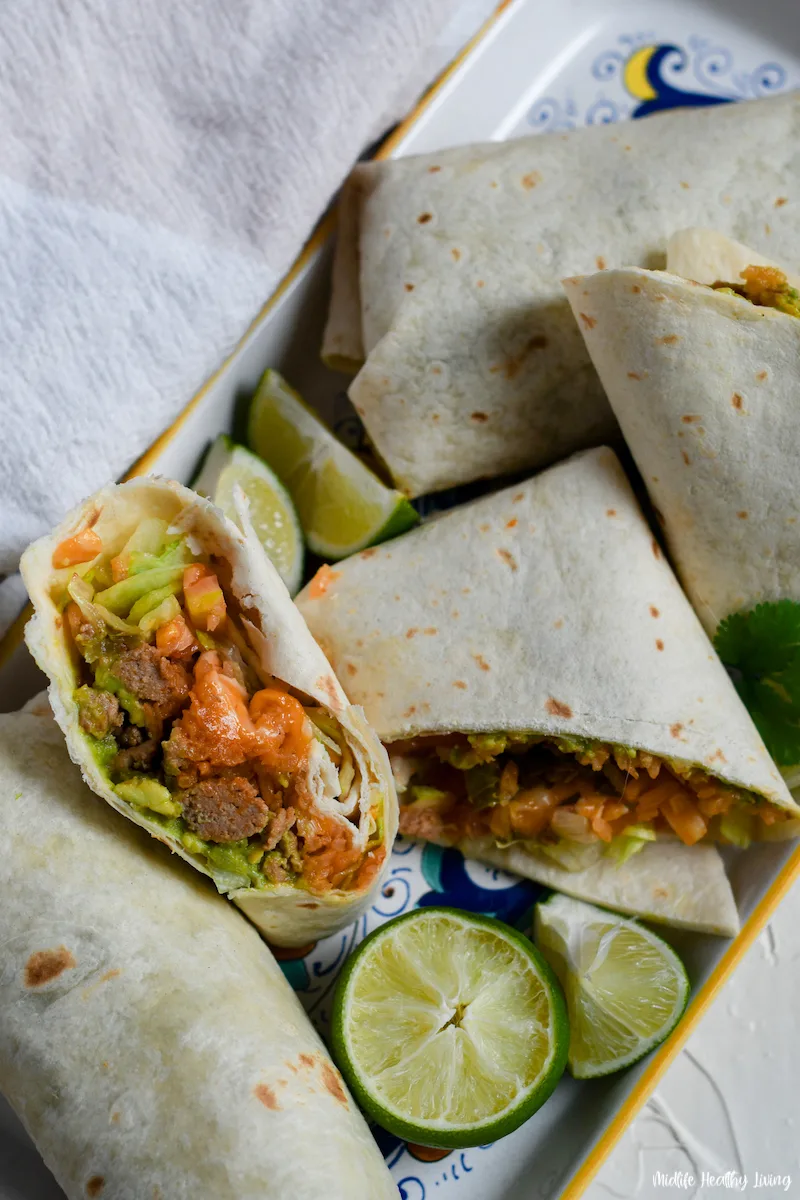 a top down look at the finished and wrapped burritos ready to eat.