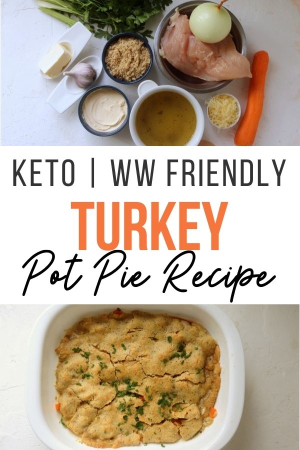 Pin showing the finished turkey pot pie recipe ready to share