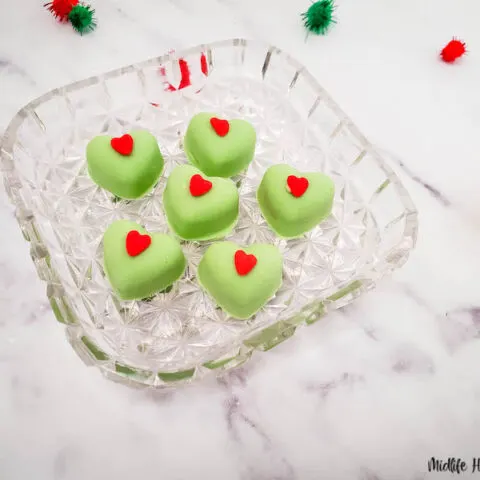 Featured image showing the finished grinch almond butter candy ready to eat.