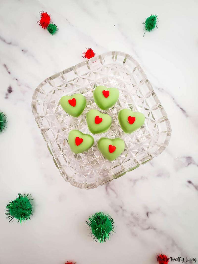 a look at the finished grinch almond butter candy ready to eat
