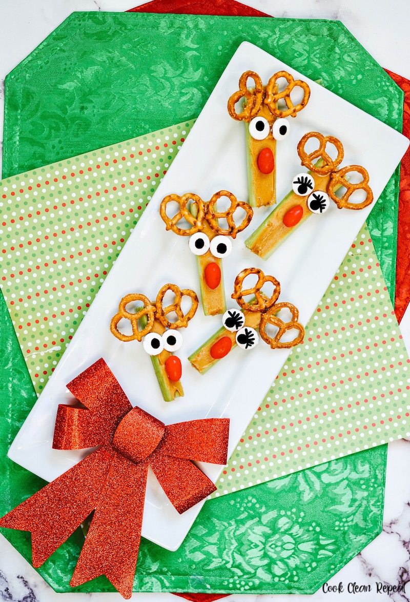 A look at the finished Rudolph holiday appetizer recipe