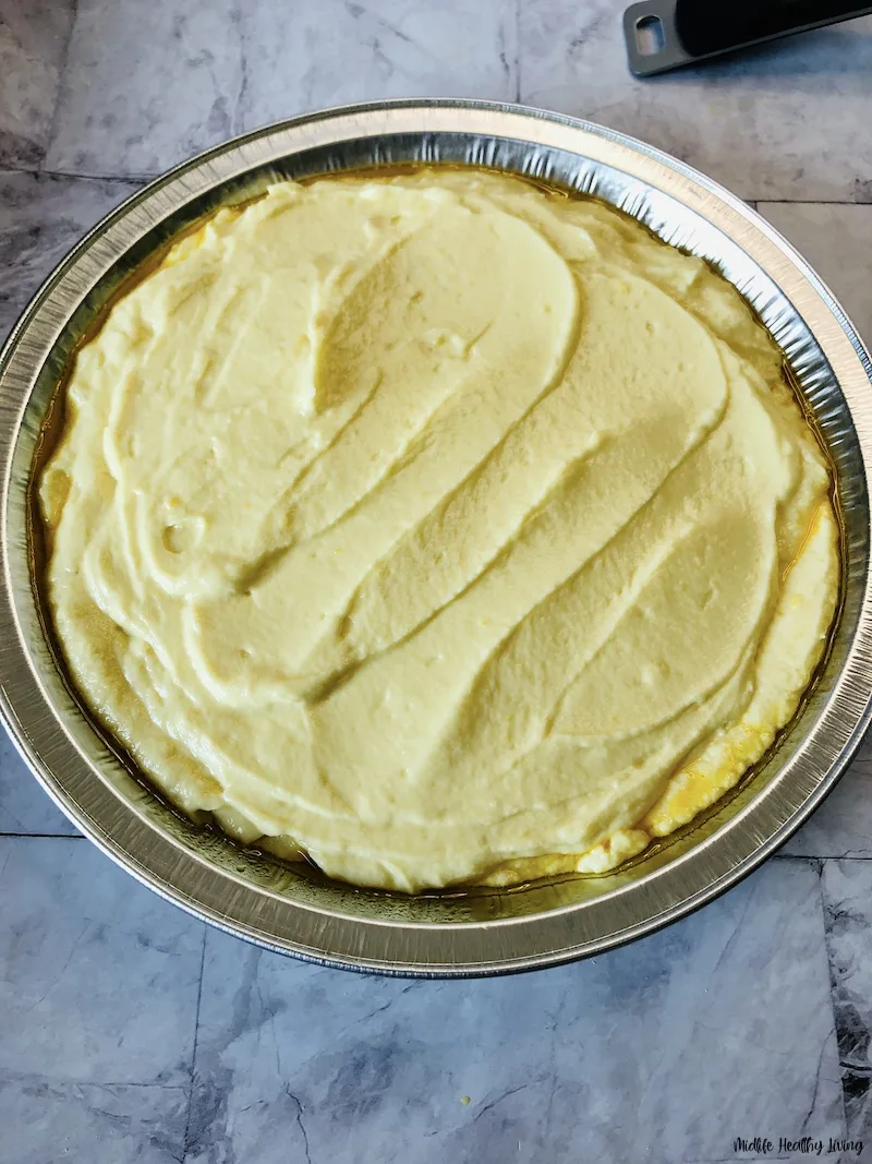 Pie plate filled and ready to be baked. 