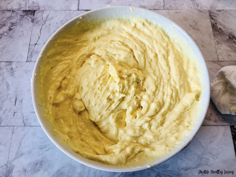 mixed pudding ingredients in a bowl