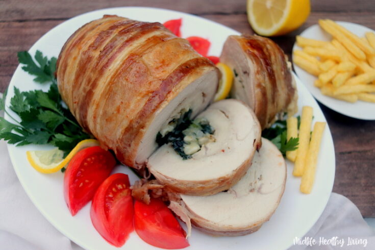 Featured image showing the finished boneless stuffed turkey recipe ready to eat.