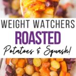 pin showing finished weight watchers roasted potatoes ready to eat title across the middle.