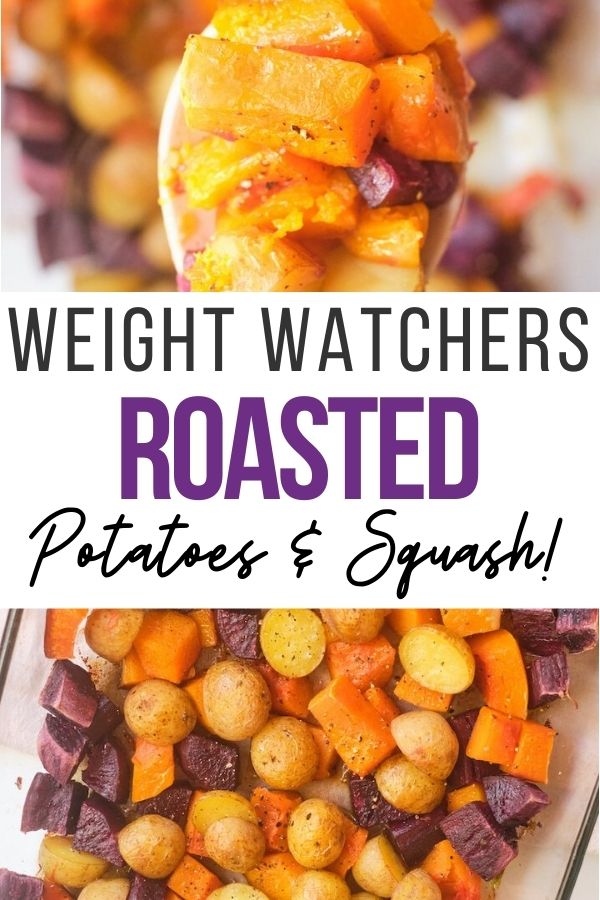 pin showing finished weight watchers roasted potatoes ready to eat title across the middle.