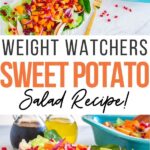 pin image showing the finished sweet potato salad recipe with title across the middle.