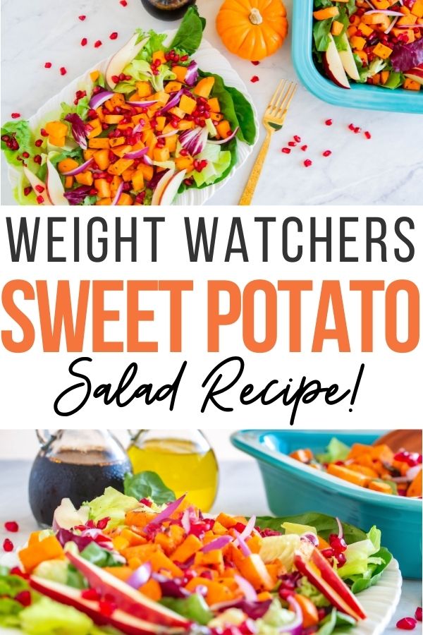 pin image showing the finished sweet potato salad recipe with title across the middle.