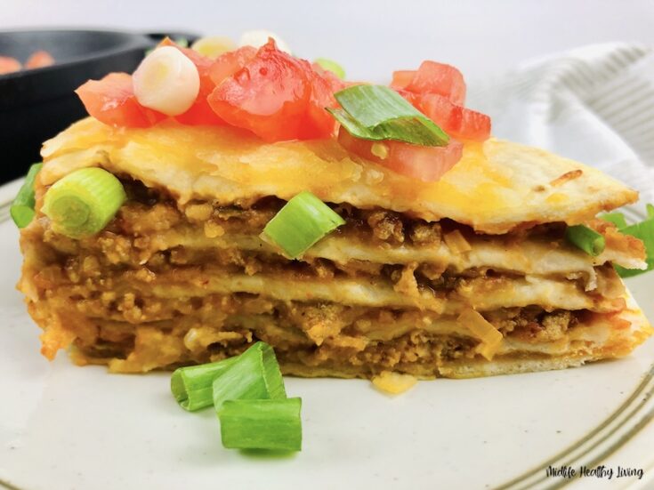 featured image showing finished weight watchers taco pie on a plate ready to eat.