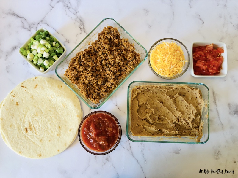 ingredients needed to make turkey taco pie. 