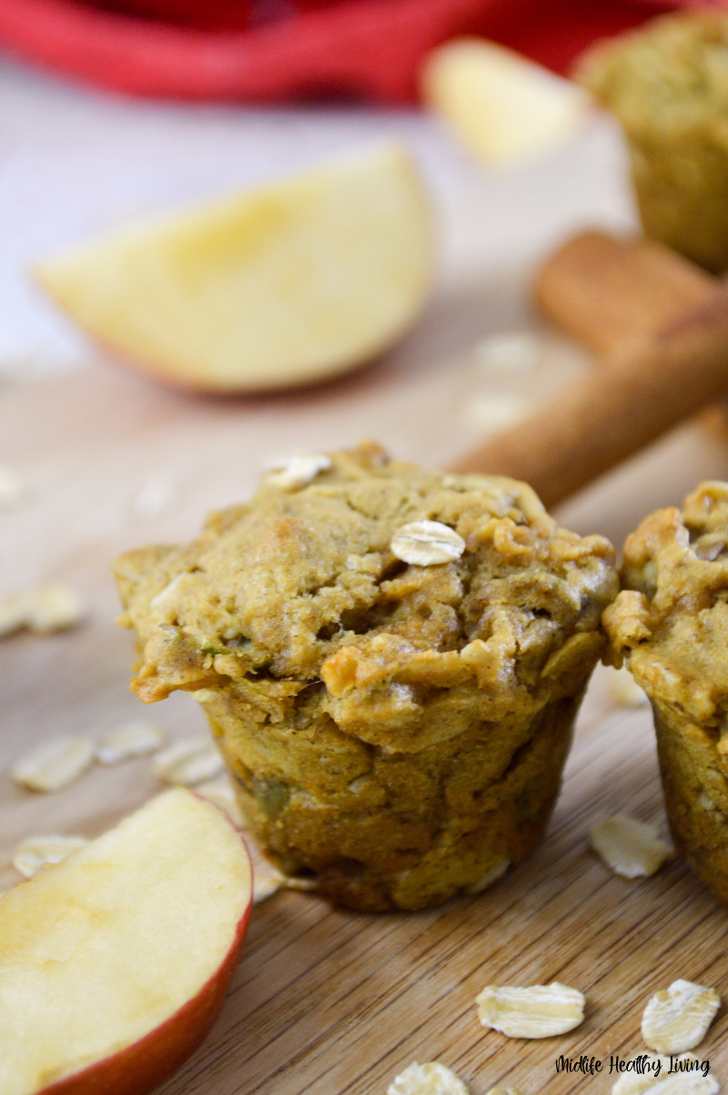 a close up view of the finished weight watchers apple muffins ready to enjoy. 
