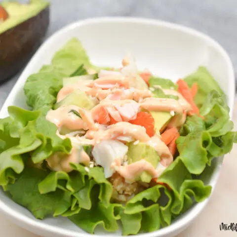 Featured image size showing the finished California roll salad