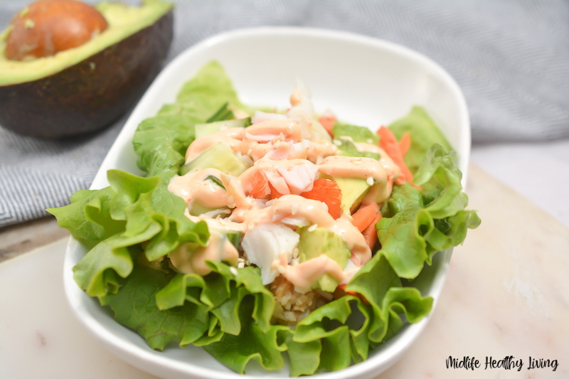 Featured image size showing the finished California roll salad