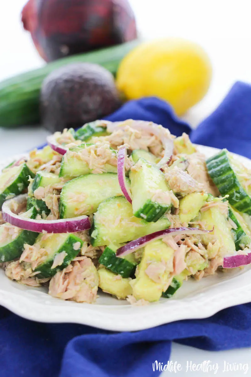 completed recipe for healthy tuna salad. 