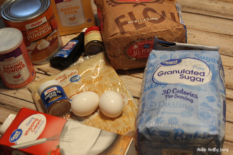 ingredients needed to make baked pumpkin donuts at home. 