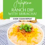 Pin showing the finished jalapeño ranch dip with title in green text box