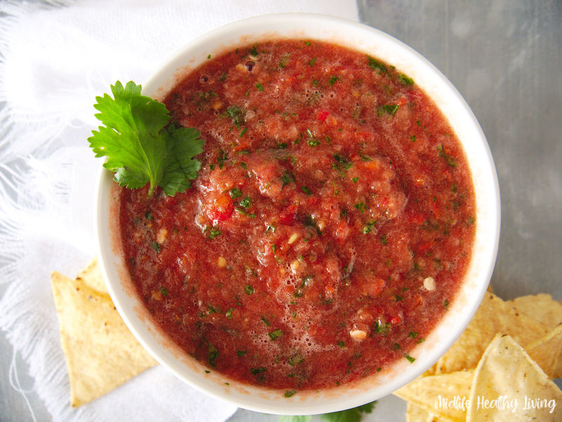 bowl of finished salsa ready to serve. 