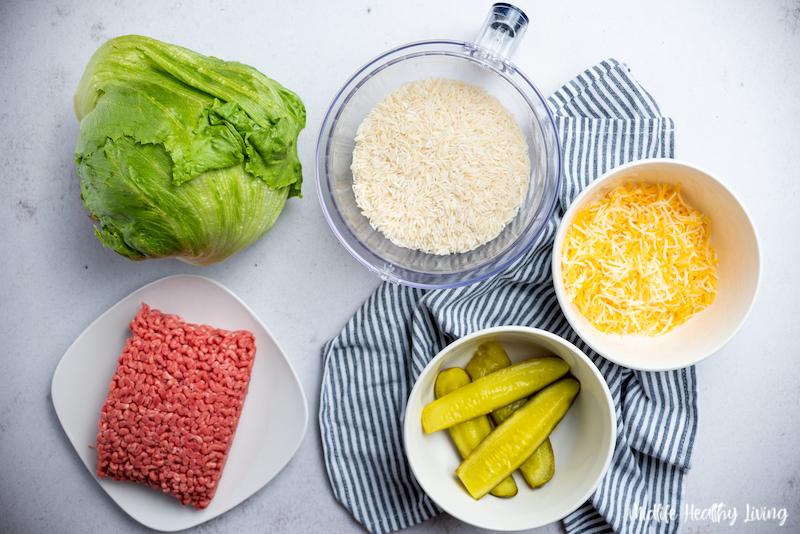 ingredients for the Big Mac bowl recipe ready to use. 
