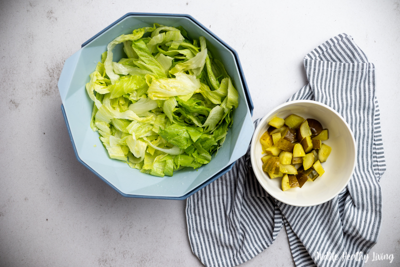 pickles and lettuce ready to use for Big Mac bowls. 