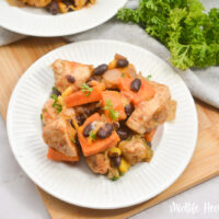 Featured image showing the sweet potato chicken skillet ready to eat