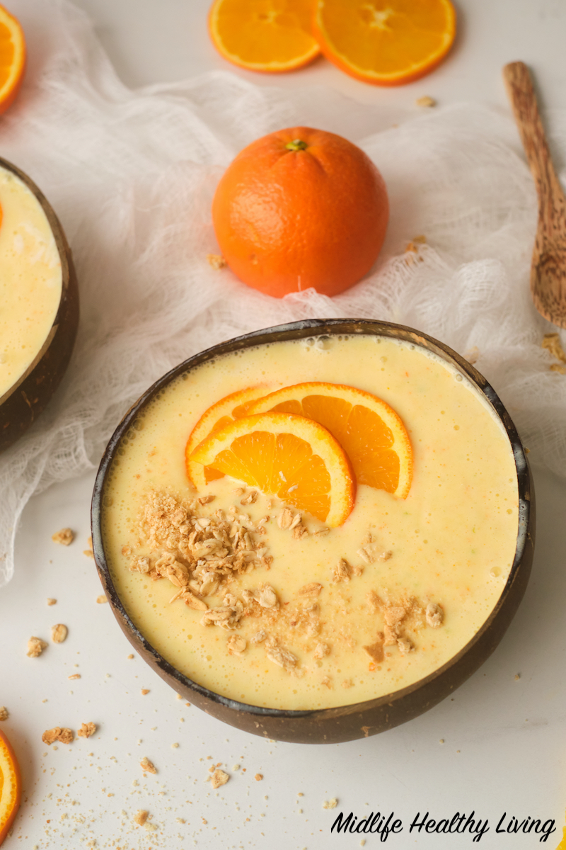 Finished orange creamsicle smoothie bowl