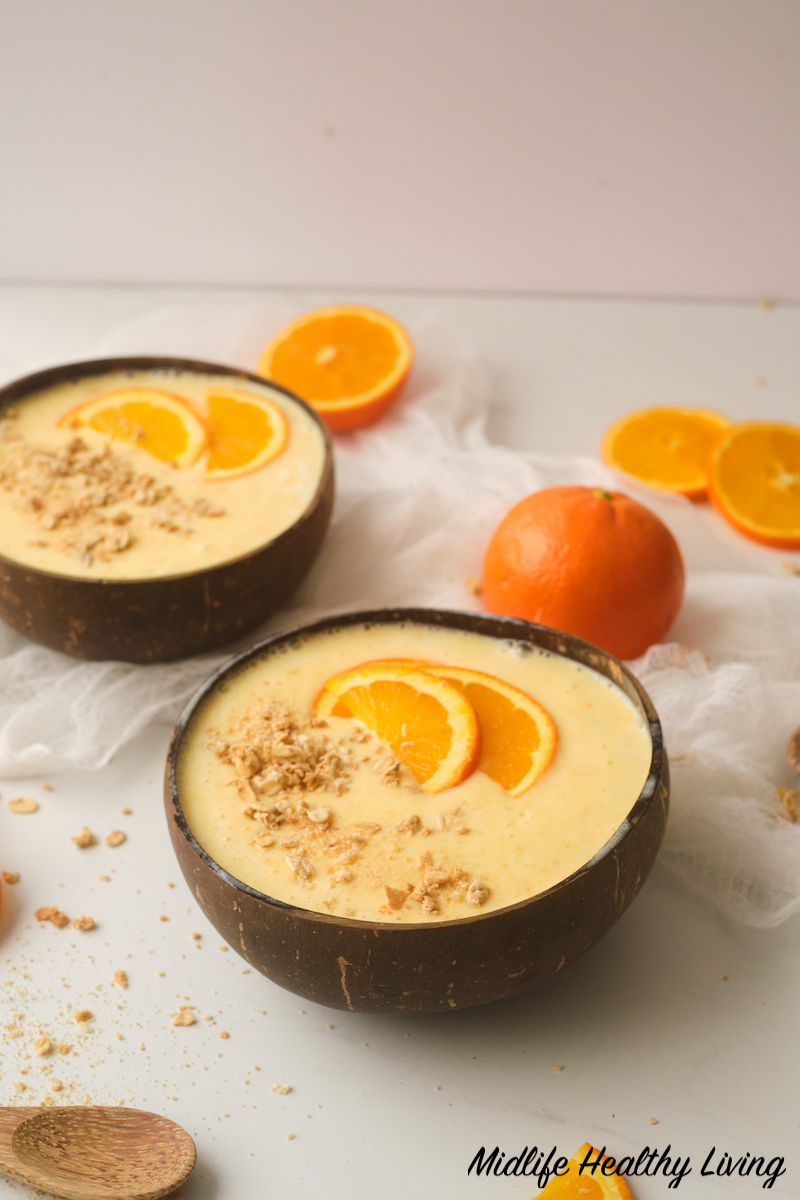 two bowls of the finished smoothie ready to eat