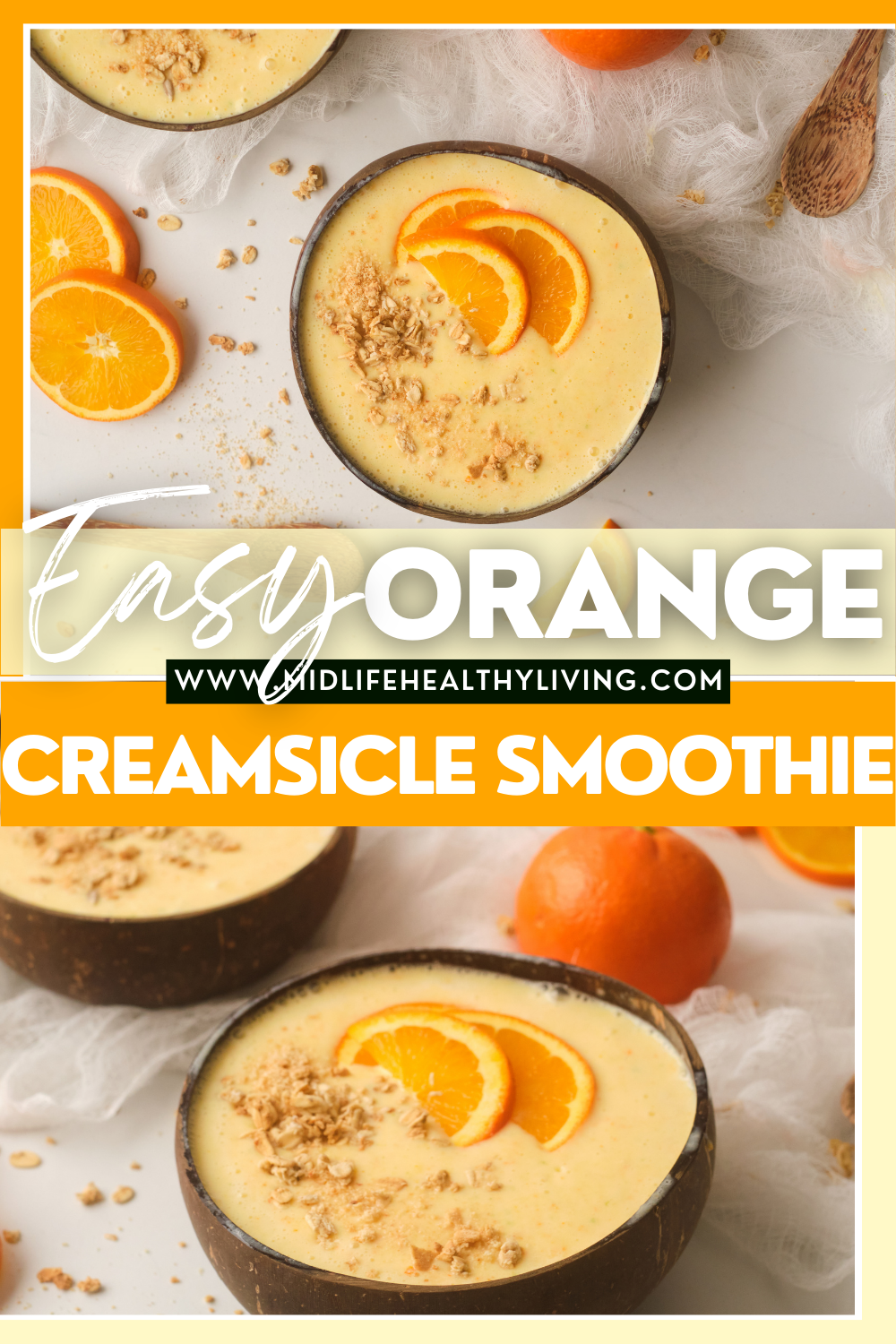 pin showing the finished orange creamsicle smoothie bowl ready to eat