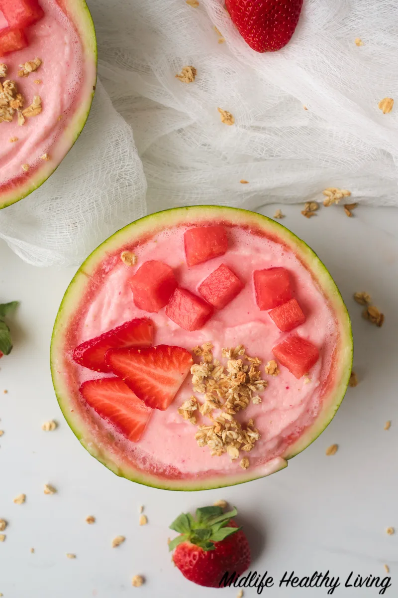 top down look at the finished smoothie bowls.