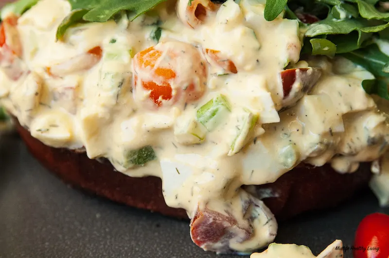 super close view of the finished weight watchers egg salad.