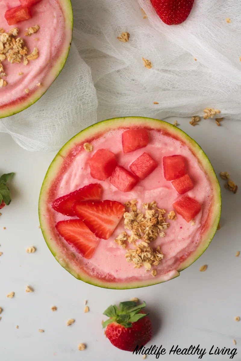 finished watermelon smoothie bowl ready to enjoy