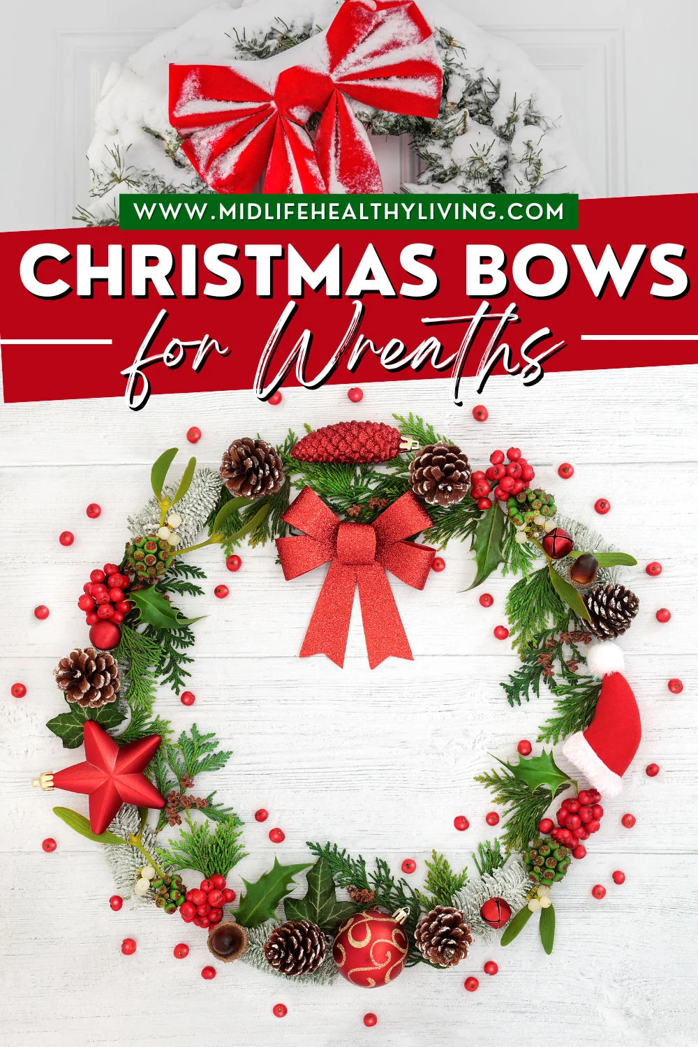 Pin showing the title Christmas Bows for Wreaths