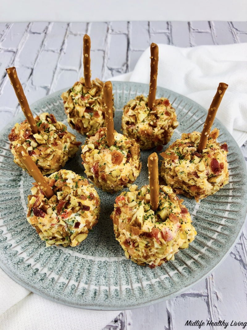 A plate of finished cheese balls ready to serve. 