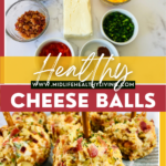 Pin showing finished healthy cheese ball recipe