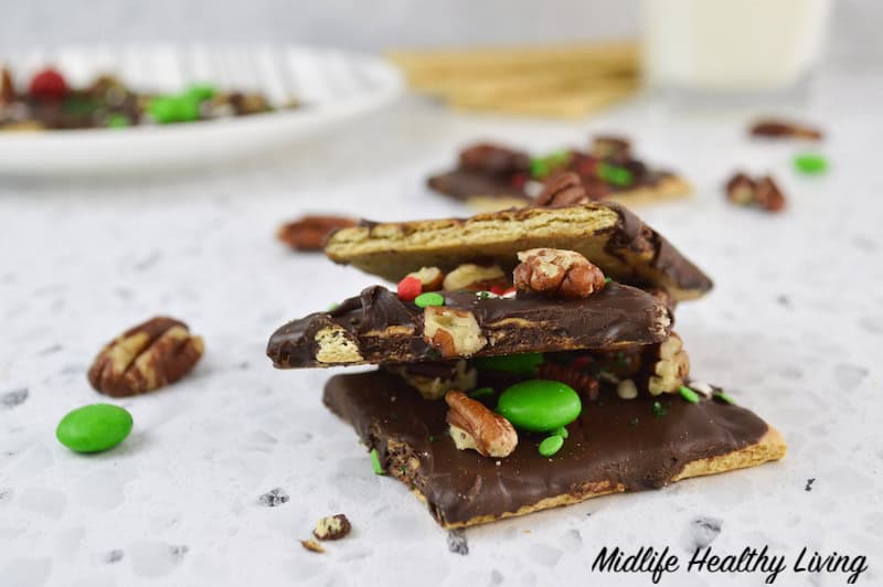 side view of a stack of the finished pieces of cracker candy. 