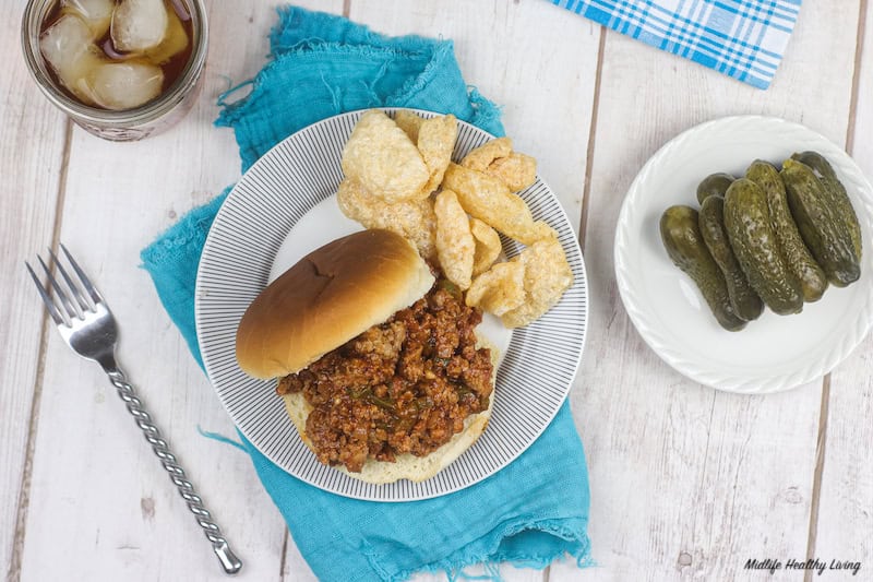 A top down view of the finished sloppy joes made with ground turkey